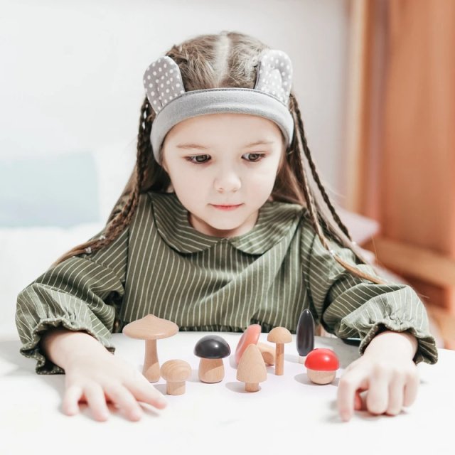 11-Piece Wooden Mushroom Montessori Building Blocks - Image 3