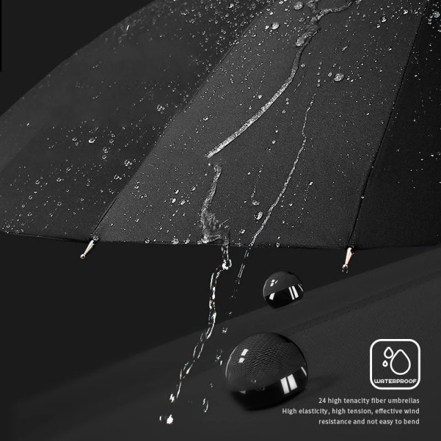 Luxury Semi-Automatic Wind-Resistant Long Handle Men’s Umbrella with Wooden Grip - Image 4