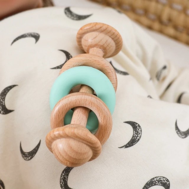 Natural Wooden Baby Rattle & Teething Ring - Image 9