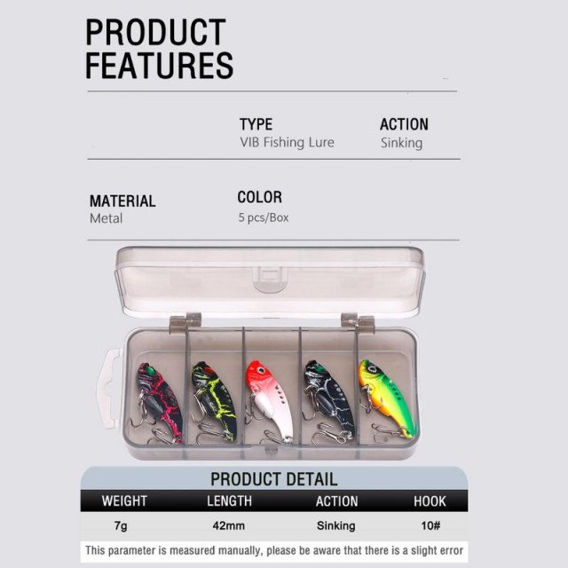 5pcs Metal VIB Blade Jig Fishing Lures – Sinking Vibration Spoon Kit - Image 5