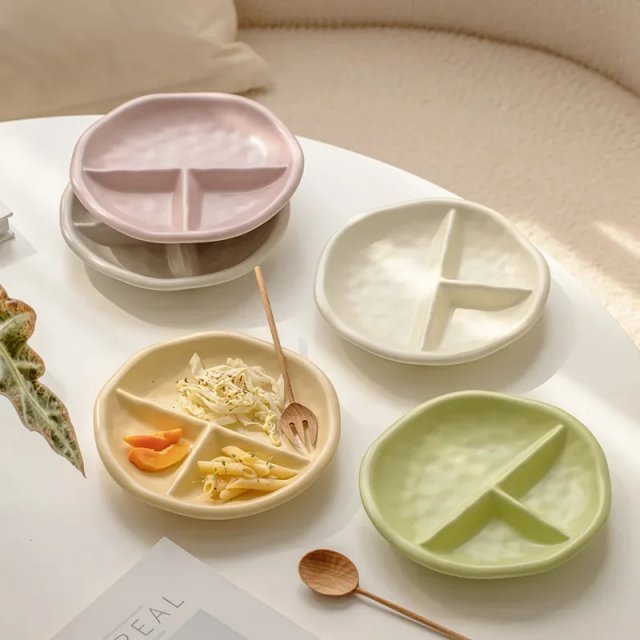 3-Compartment Ceramic Portion Control Plate for Healthy Eating - Image 2