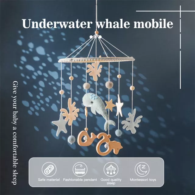 Wooden Ocean-Themed Baby Rattle Mobile with Soft Felt Toys - Image 4
