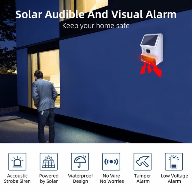 Wireless Solar-Powered Outdoor Alarm Siren with Strobe Light - Image 5
