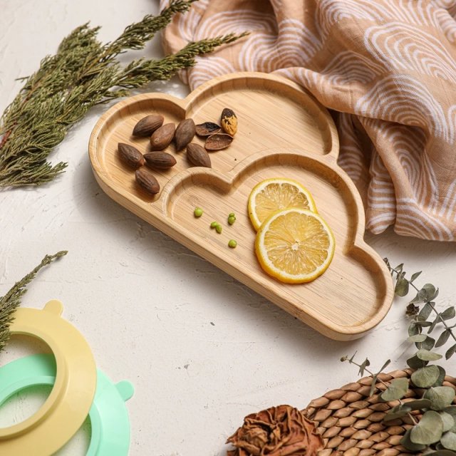 Cloud Bamboo Wood Tray with Silicone Suction Cup - Image 7