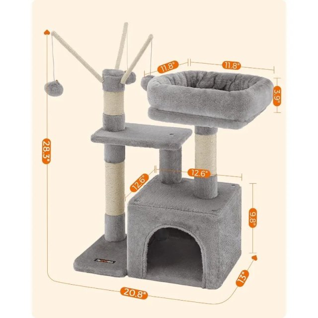 Smoky Gray Cat Tree with Padded Perch and Activity Center - Image 6