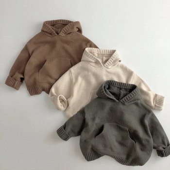 Cozy Front Pocket Knit Sweater Hoodie for Kids