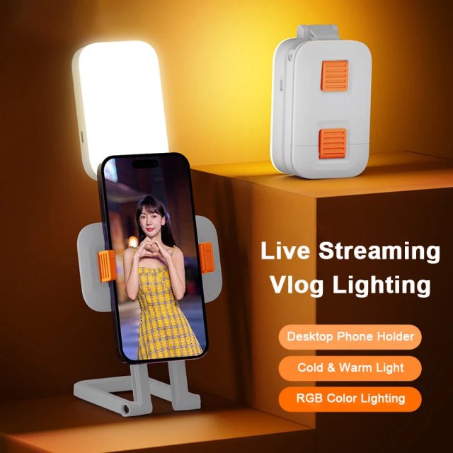 Foldable Phone Holder Stand with Built-in LED Light and Rechargeable Battery for Vlogging, Live Streaming, and Photography - Image 4
