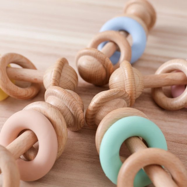 Natural Wooden Baby Rattle & Teething Ring - Image 6