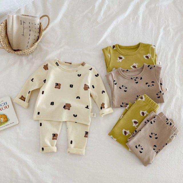 Children's Cartoon Print Long Johns Thermal Underwear Set - Image 4