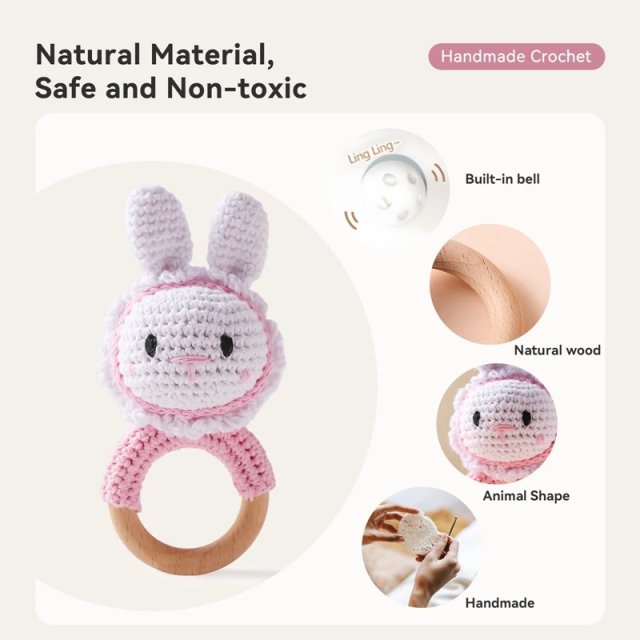 Crochet Bunny Rattle & Wooden Teether - Image 3