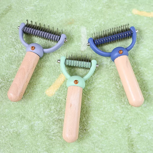 Double-Sided Pet Hair Comb with Wooden Handle - Image 3