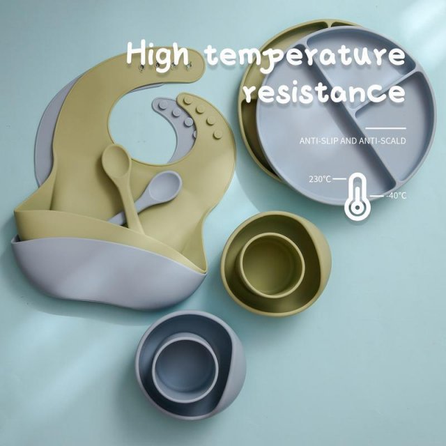 5-Piece Solid Color Baby Silicone Tableware Set - Image 5