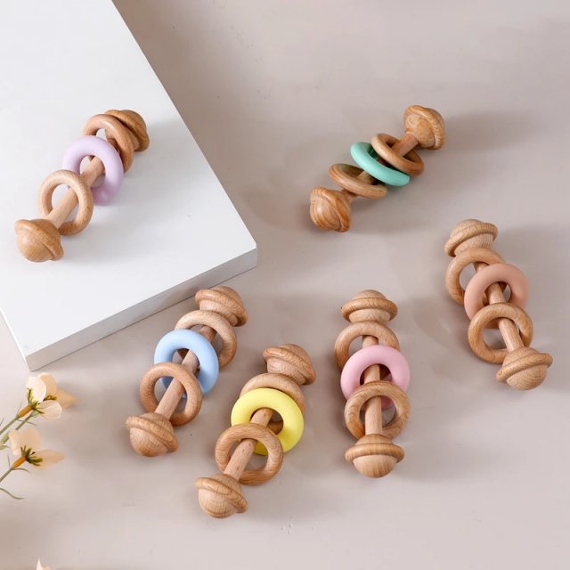 Natural Wooden Baby Rattle & Teething Ring - Image 11