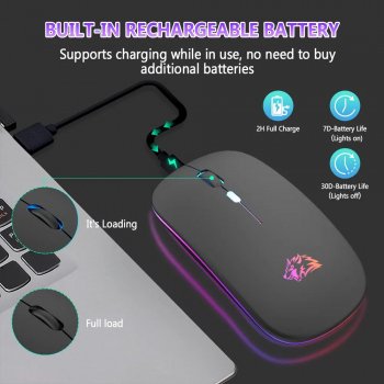 Wireless Bluetooth & 2.4GHz Dual Mode Rechargeable Ergonomic RGB Mouse