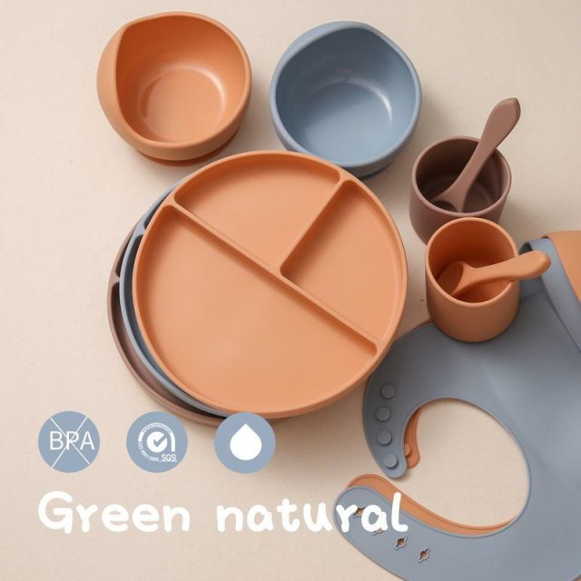 5-Piece Solid Color Baby Silicone Tableware Set - Image 3