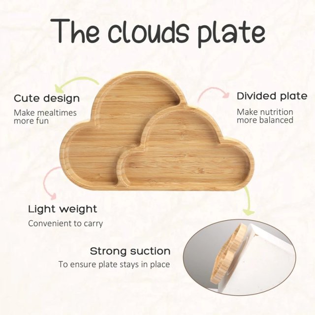 Cloud Bamboo Wood Tray with Silicone Suction Cup - Image 2