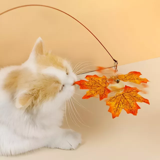 Interactive Rotating Leaf Cat Teaser Toy - Wooden Handle & Steel Wire for Cat Training - Image 4
