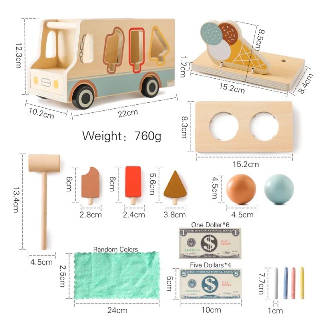 Montessori Wooden Ice Cream Car Toy - Image 9