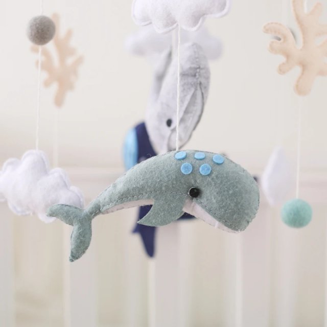 Soft Felt Marine Animals Crib Mobile with Wooden Bracket & Musical Rattles - Image 5
