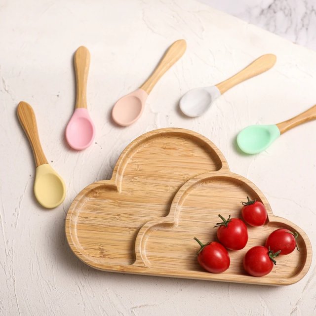 Cloud Bamboo Wood Tray with Silicone Suction Cup - Image 5