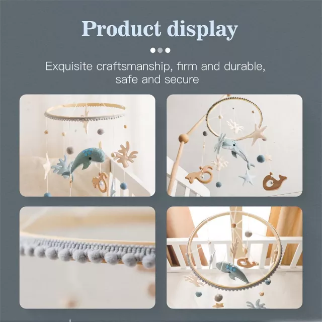 Wooden Ocean-Themed Baby Rattle Mobile with Soft Felt Toys - Image 5