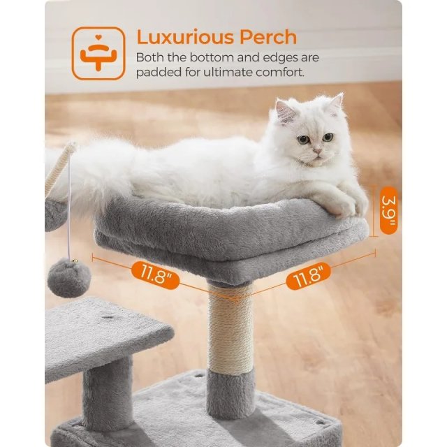 Smoky Gray Cat Tree with Padded Perch and Activity Center - Image 4