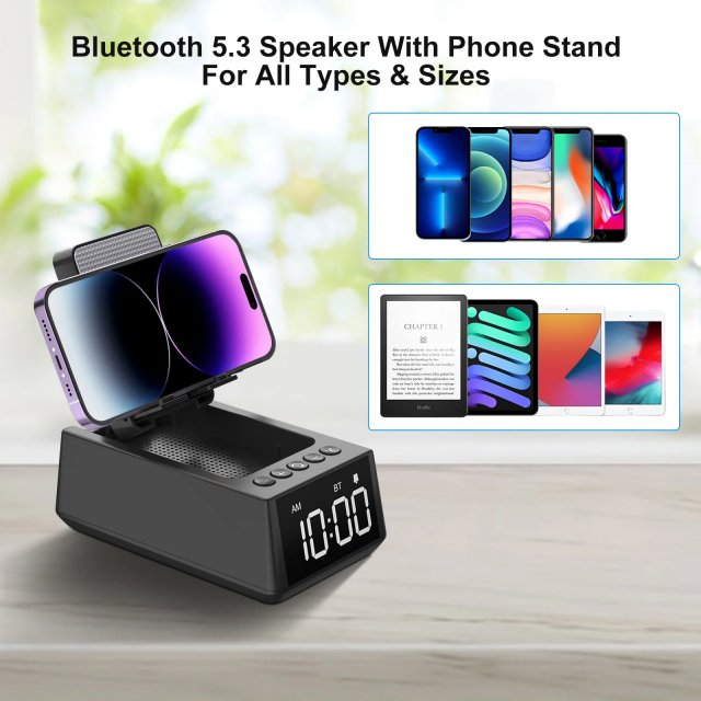 Foldable Bluetooth Speaker Stand with Alarm Clock - Image 4