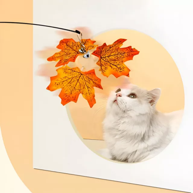 Interactive Rotating Leaf Cat Teaser Toy - Wooden Handle & Steel Wire for Cat Training - Image 2
