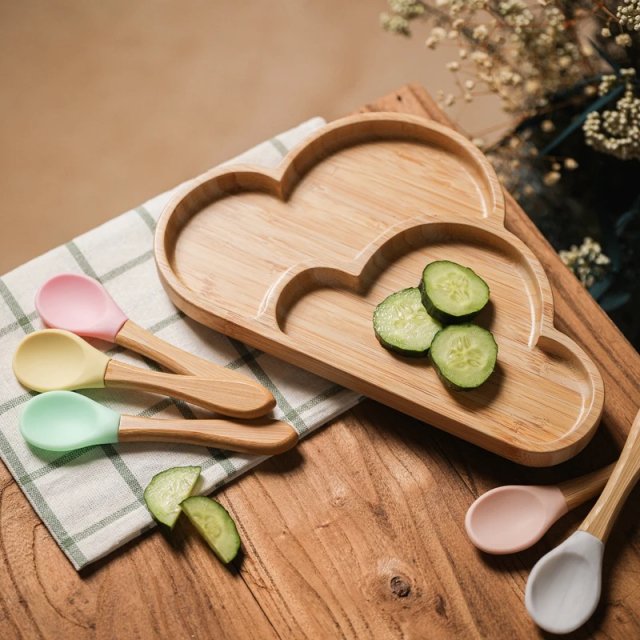 Cloud Bamboo Wood Tray with Silicone Suction Cup - Image 4