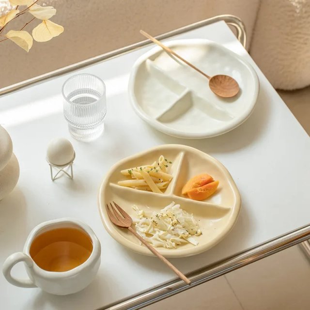 3-Compartment Ceramic Portion Control Plate for Healthy Eating - Image 3