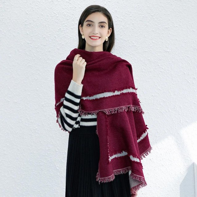 Luxury 100% Wool Cashmere Scarf Pashmina Poncho Shawl for Women - Image 4