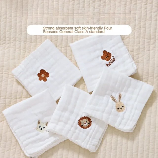 6-Layer Cotton Embroidery Baby Bib & Washcloth – Soft, Absorbent & Multi-Use - Image 5
