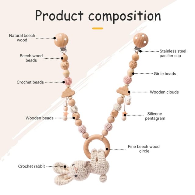Wooden Baby Gym Stroller Bunny Hanging Pendant Toy - Image 7