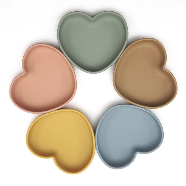 Kawaii Heart-Shaped Silicone Baby Plate with Spoon - Image 2