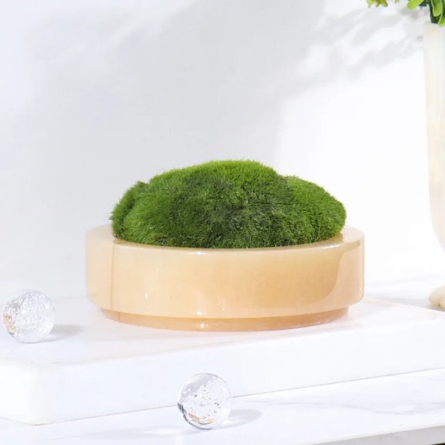 Natural Marble Stone Moss Flower Pot - Luxury Round Desktop Planter - Image 3