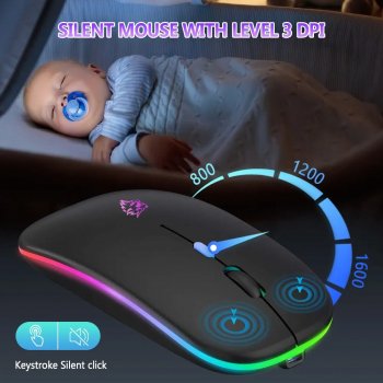 Wireless Bluetooth & 2.4GHz Dual Mode Rechargeable Ergonomic RGB Mouse