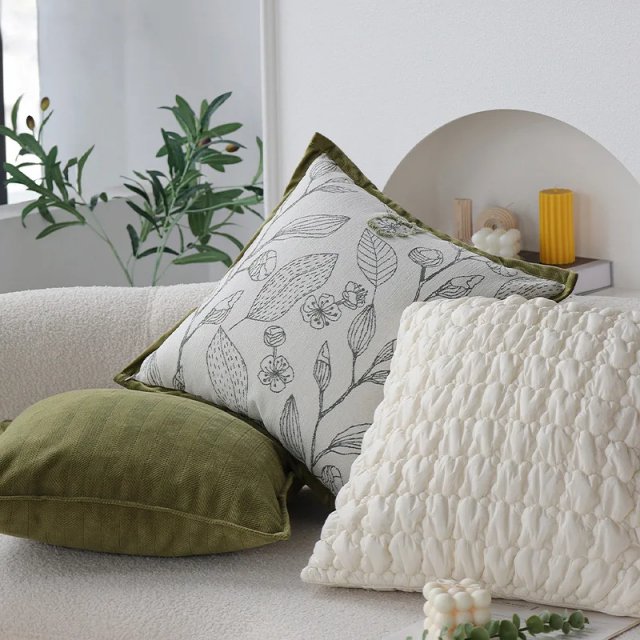Light Luxury Cream Green Cushion Cover 45x45cm – Decorative Jacquard Pillowcase - Image 3