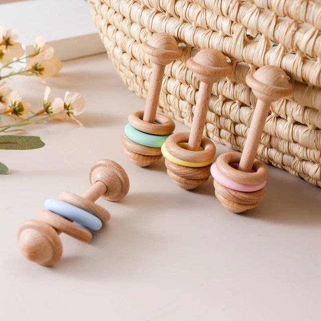 Natural Wooden Baby Rattle & Teething Ring - Image 10
