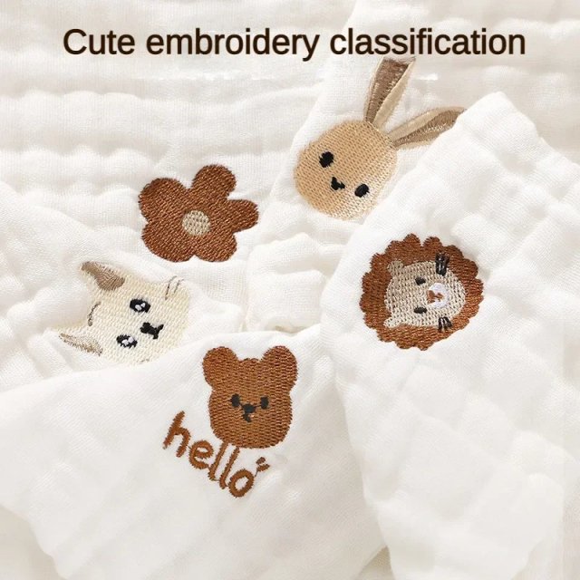 6-Layer Cotton Embroidery Baby Bib & Washcloth – Soft, Absorbent & Multi-Use - Image 4