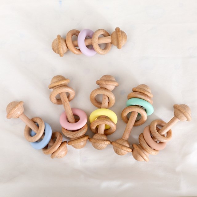 Natural Wooden Baby Rattle & Teething Ring - Image 5
