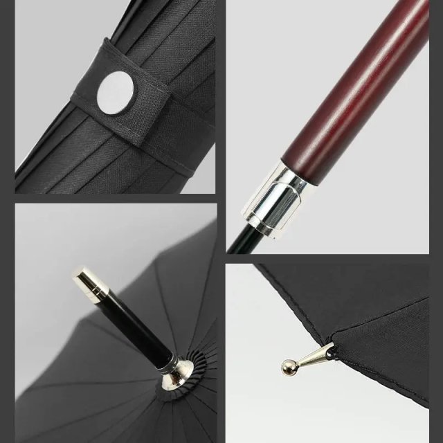 Luxury Semi-Automatic Wind-Resistant Long Handle Men’s Umbrella with Wooden Grip - Image 6