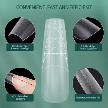Guideline False Nail Tips Stiletto/Coffin - Full Matte Gel Extensions for Beginners & Professionals