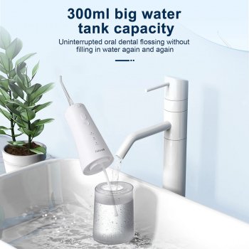 Cordless Water Flosser with 3 Modes & 2 Nozzles - 300ML Detachable Tank, IPX7 Waterproof