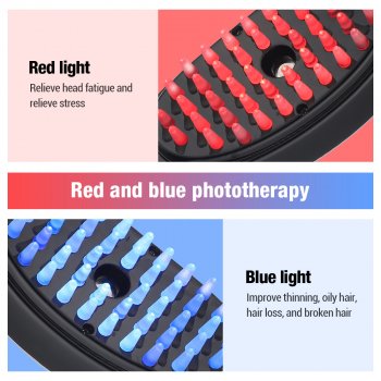 Electric Massage Comb with Red & Blue Light Therapy for Hair Growth, Vibration, and Negative Ion Spray