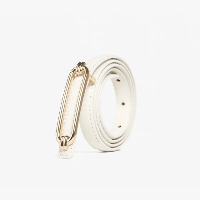 Women's Skinny Leather Belt with Gold Buckle - Image 3