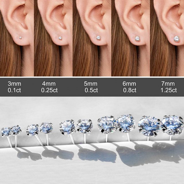 Stainless Steel Zirconia Crystal Stud Earrings for Women – Gold & Silver, 3-8mm, Allergy-Free Wedding Jewelry - Image 3