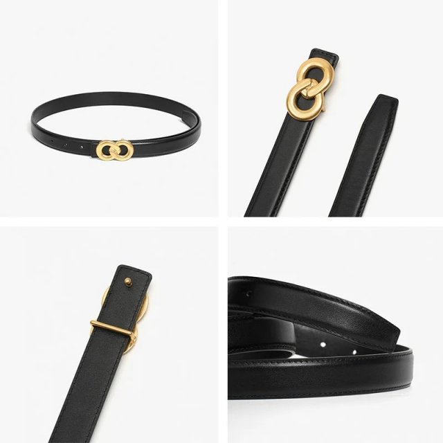 Women's Genuine Leather Belt with Gold Double-Ring Buckle - Image 3