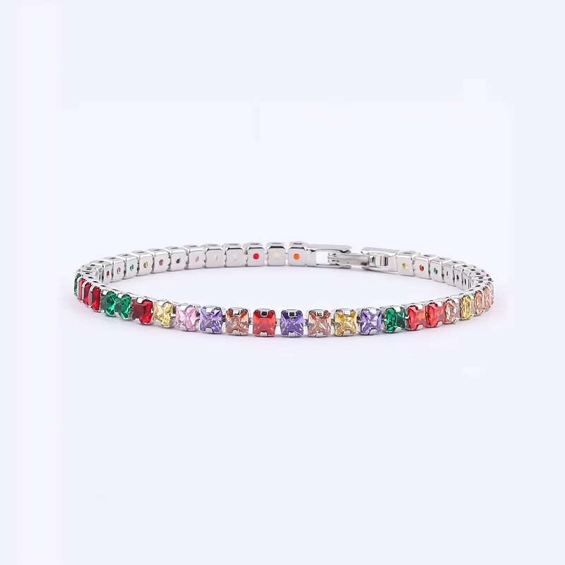 Silver Square Rainbow / 3mm Zirconia