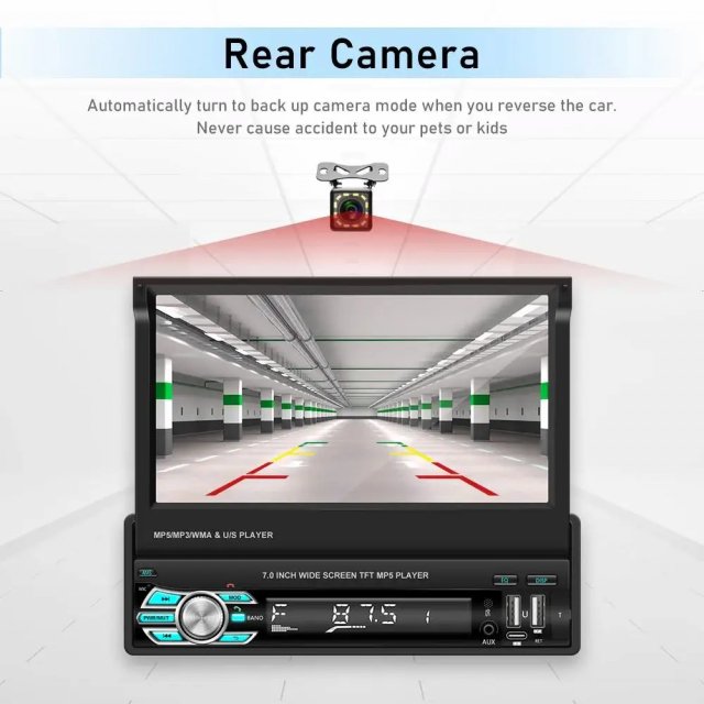 7" Retractable Touchscreen Car Stereo with Wireless CarPlay, Android Auto, and Backup Camera - Image 10