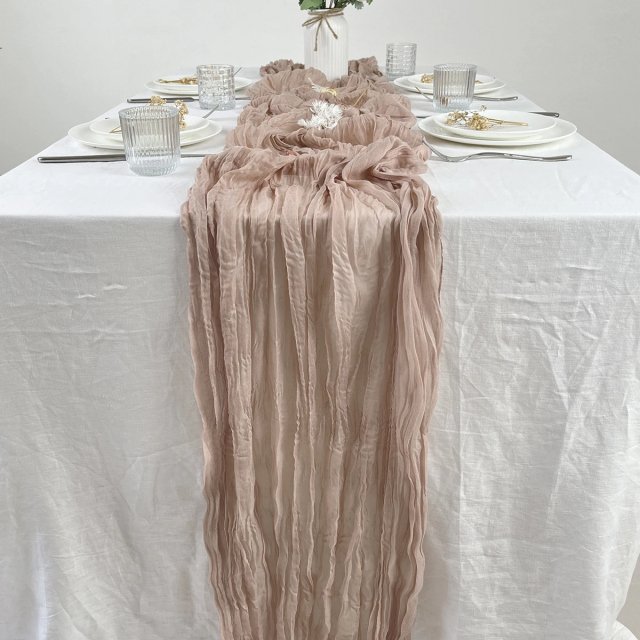 Pink Semi-Sheer Gauze Table Runner for Weddings and Events - Image 4